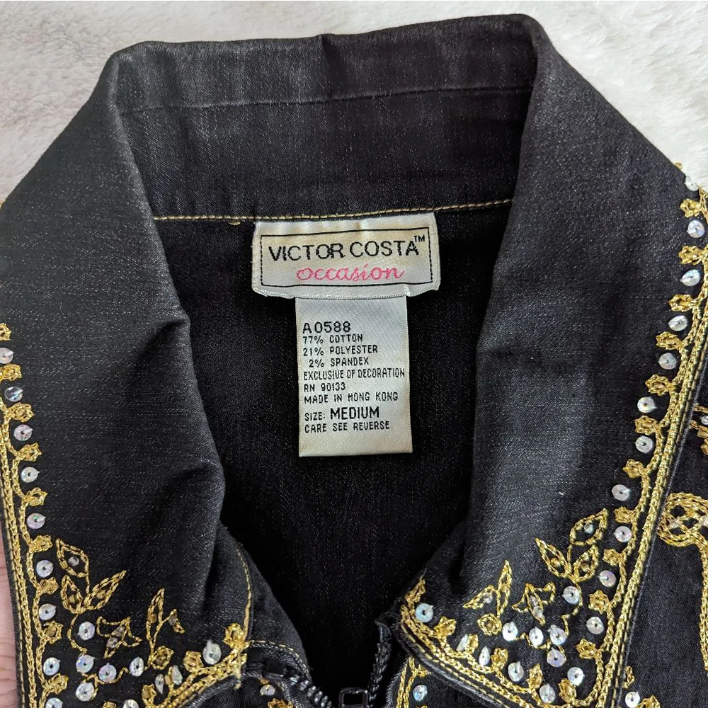 Victor Costa Occasions Embroidered Black Denim Jacket